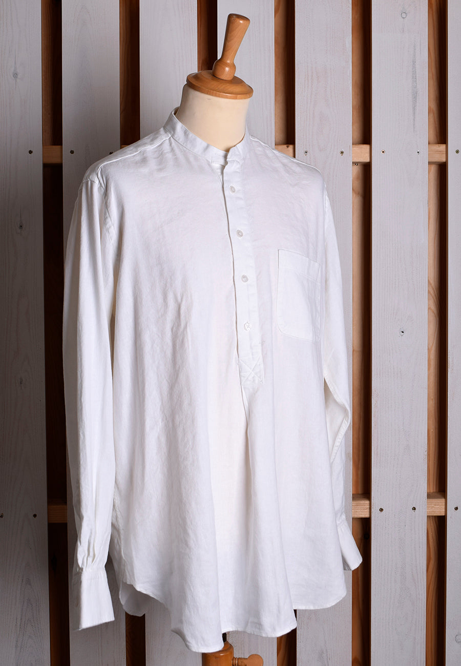 White Linen / Cotton Herringbone Shirt - Classic Collar or Collarless (SH2211)