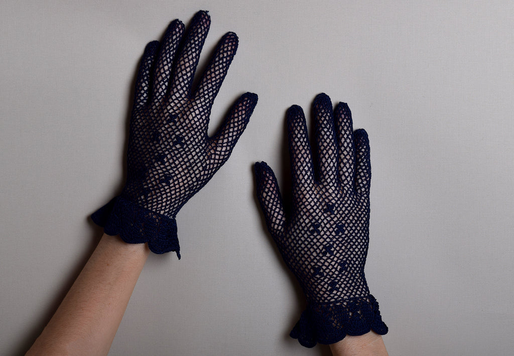 Cotton Crochet Ladies Gloves (GL650) - Navy