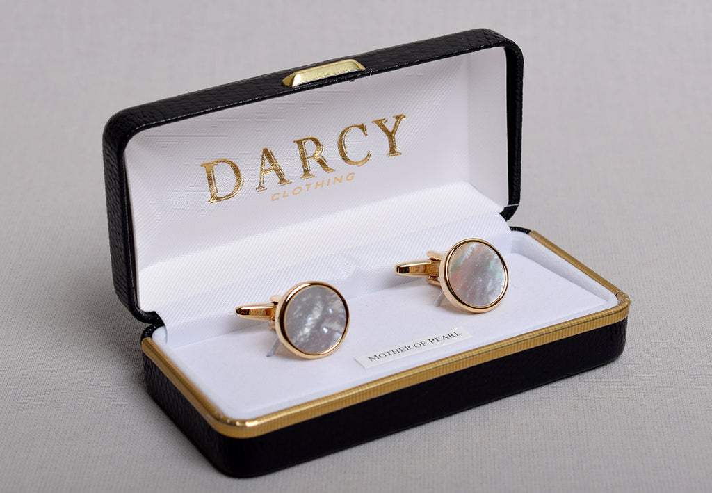 Gilt and Silver Cuff Links (ST915) - Gilt/ Mother of Pearl - Round