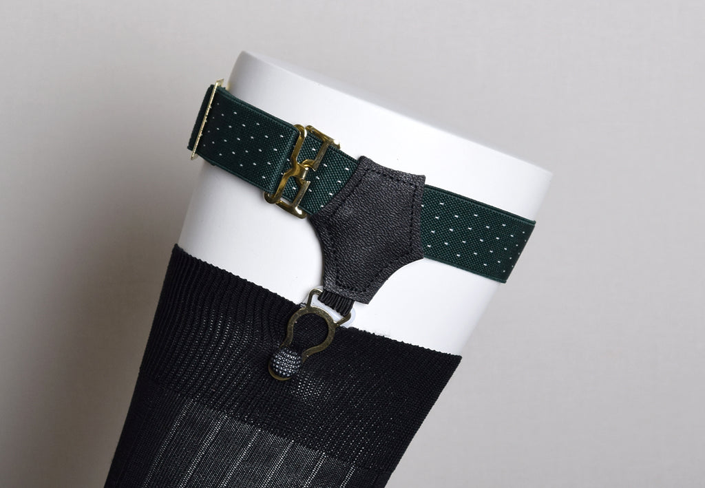 Patterned Sock Suspenders (BR702) - Green with White Spot