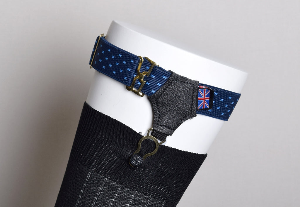 Patterned Sock Suspenders (BR702) - Blue Fleck