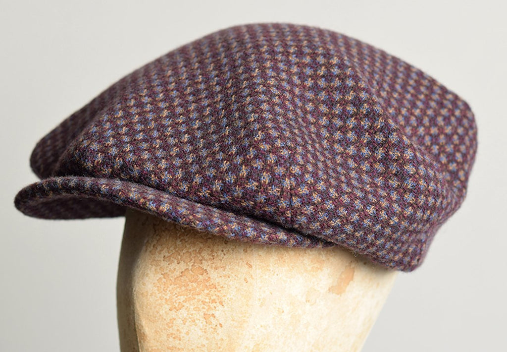 1930's Tweed Cap (HA139) - Burgundy / Blue Check