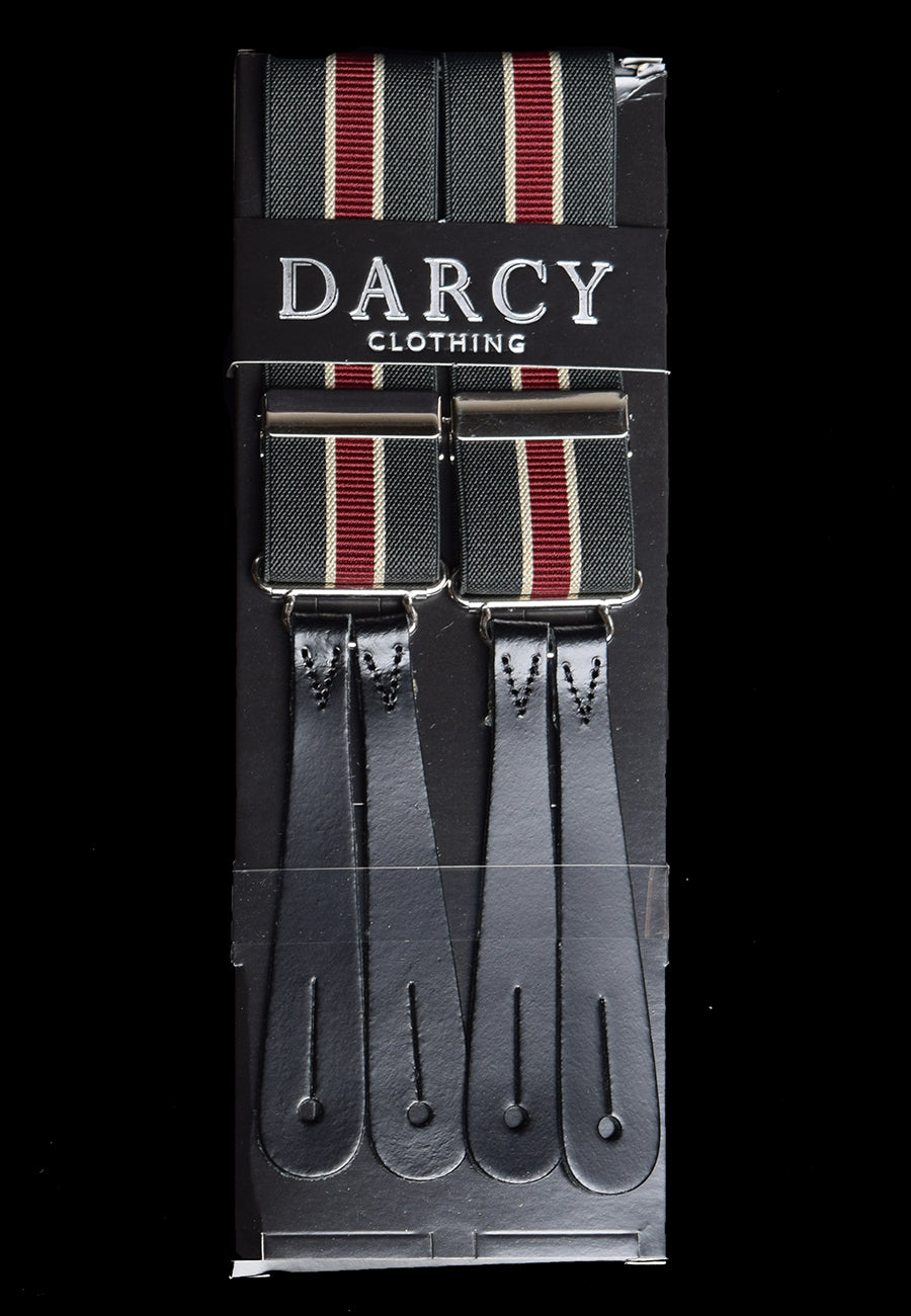 Working Men's Striped Button-On Braces (BR730) - Olive/Red