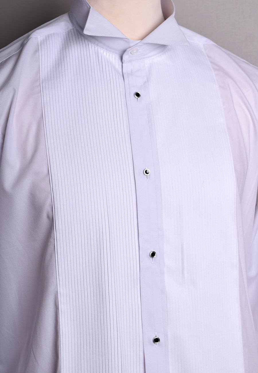 Pleated Front Evening Shirt - Wing or Turndown Collar (SH254) - Pleat Detail