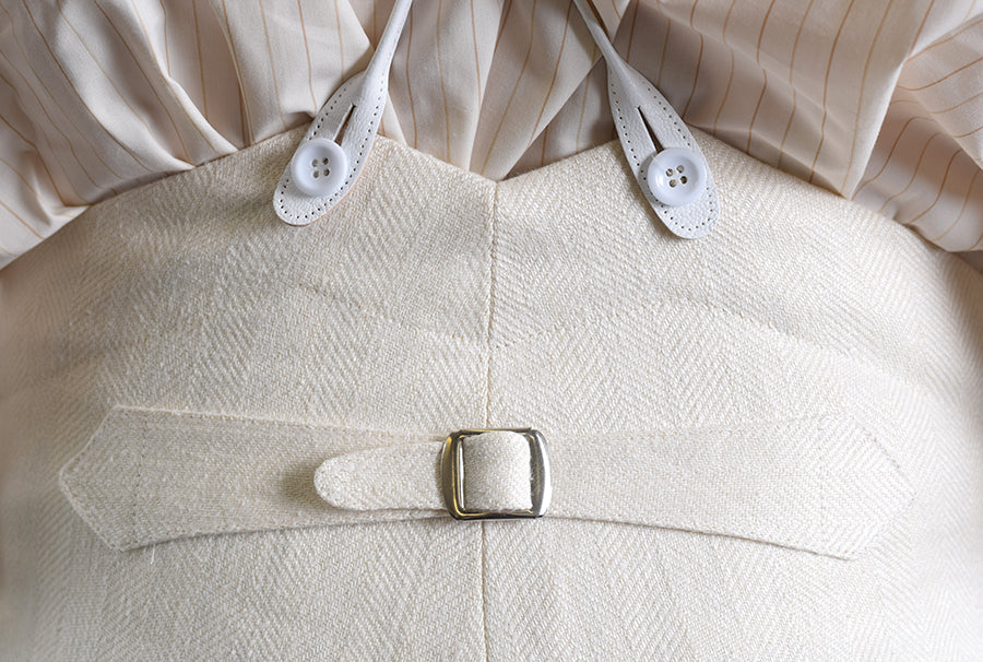 Heavyweight Ivory Herringbone Linen Trousers (TR922)