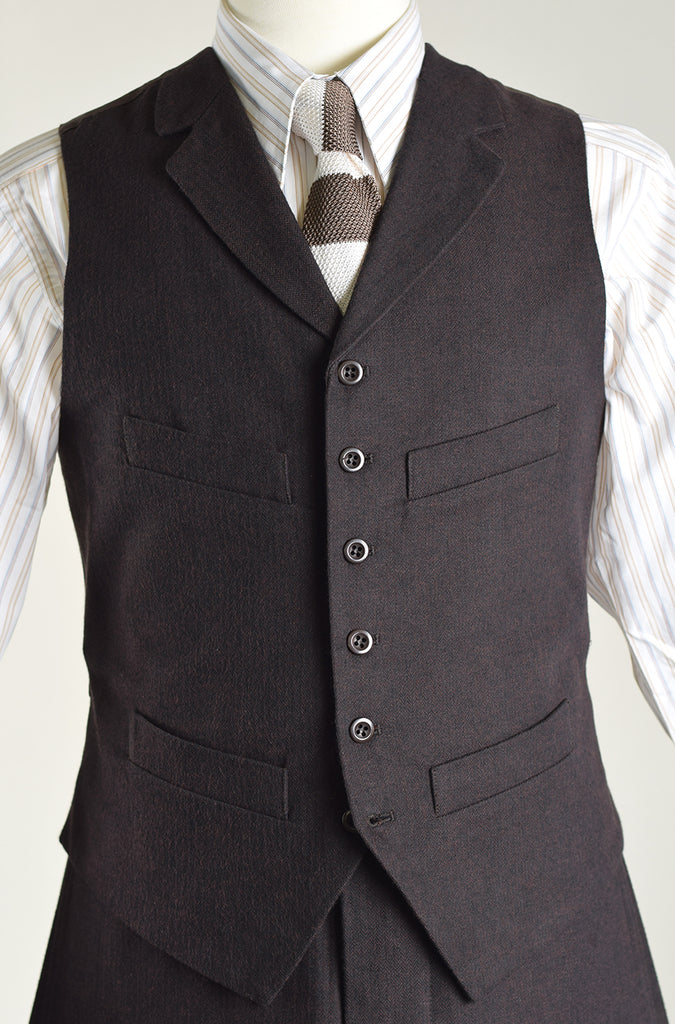 Dark Brown Brushed Cotton Herringbone Waistcoat (WC420)