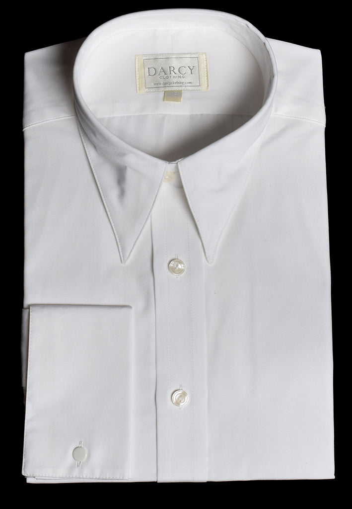 Plain Coloured Spearpoint Collar Shirt | Early C20th (SH190P) - Double Cuff - White