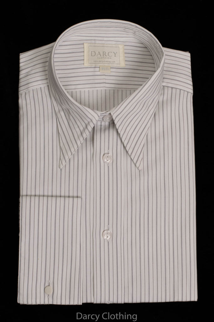 Replica Striped Fabric Spearpoint Collar Shirt | Permanent Stock (SH190R) - Colour 60 - Black, Grey & White Stripe