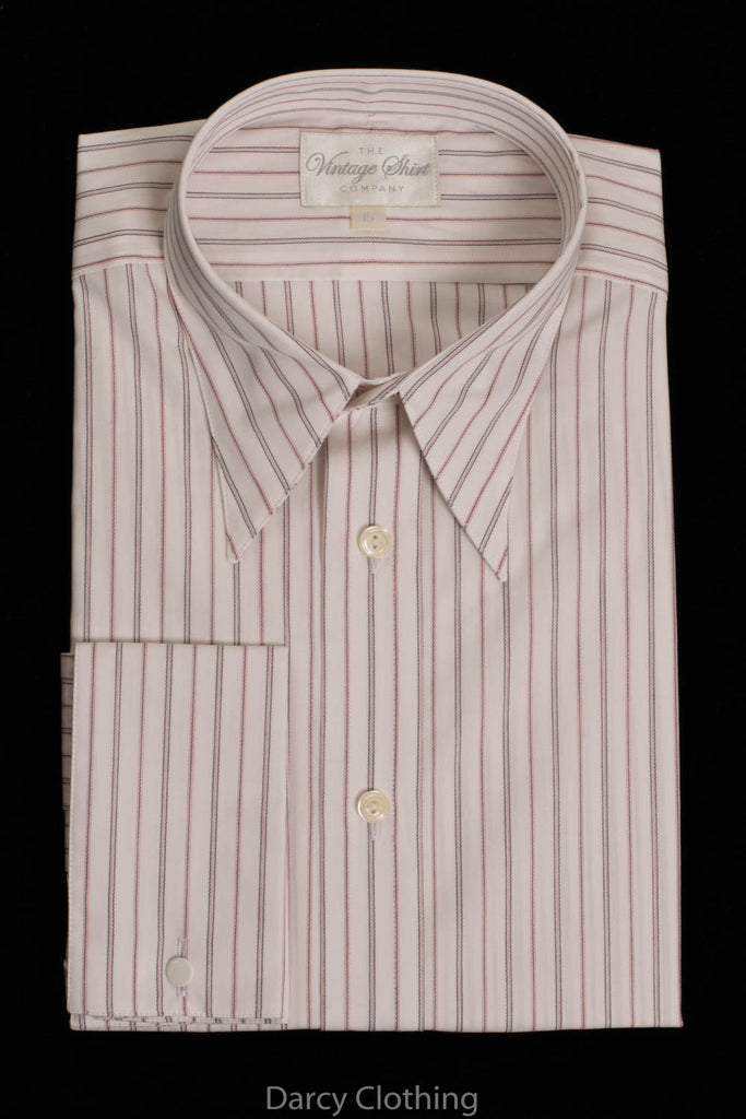 Replica Striped Fabric Spearpoint Collar Shirt | Permanent Stock (SH190R) - Colour 61 - Black, White & Pink Stripe