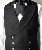 Victorian Double Breasted Waistcoat (WC108) - Black Wool Damask
