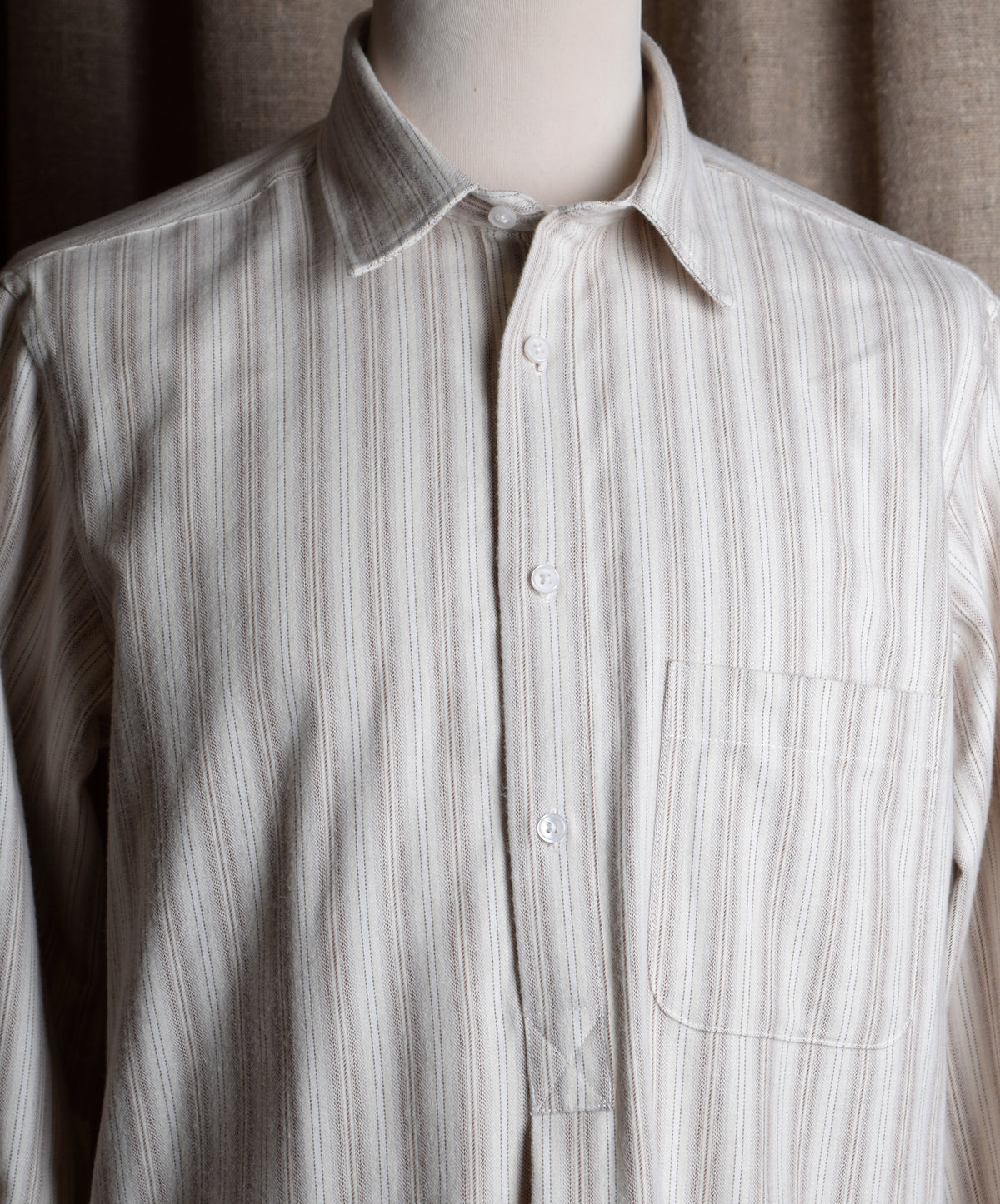 Beige Marl Stripe Grandad Shirt - Collar Attached (SH2122)