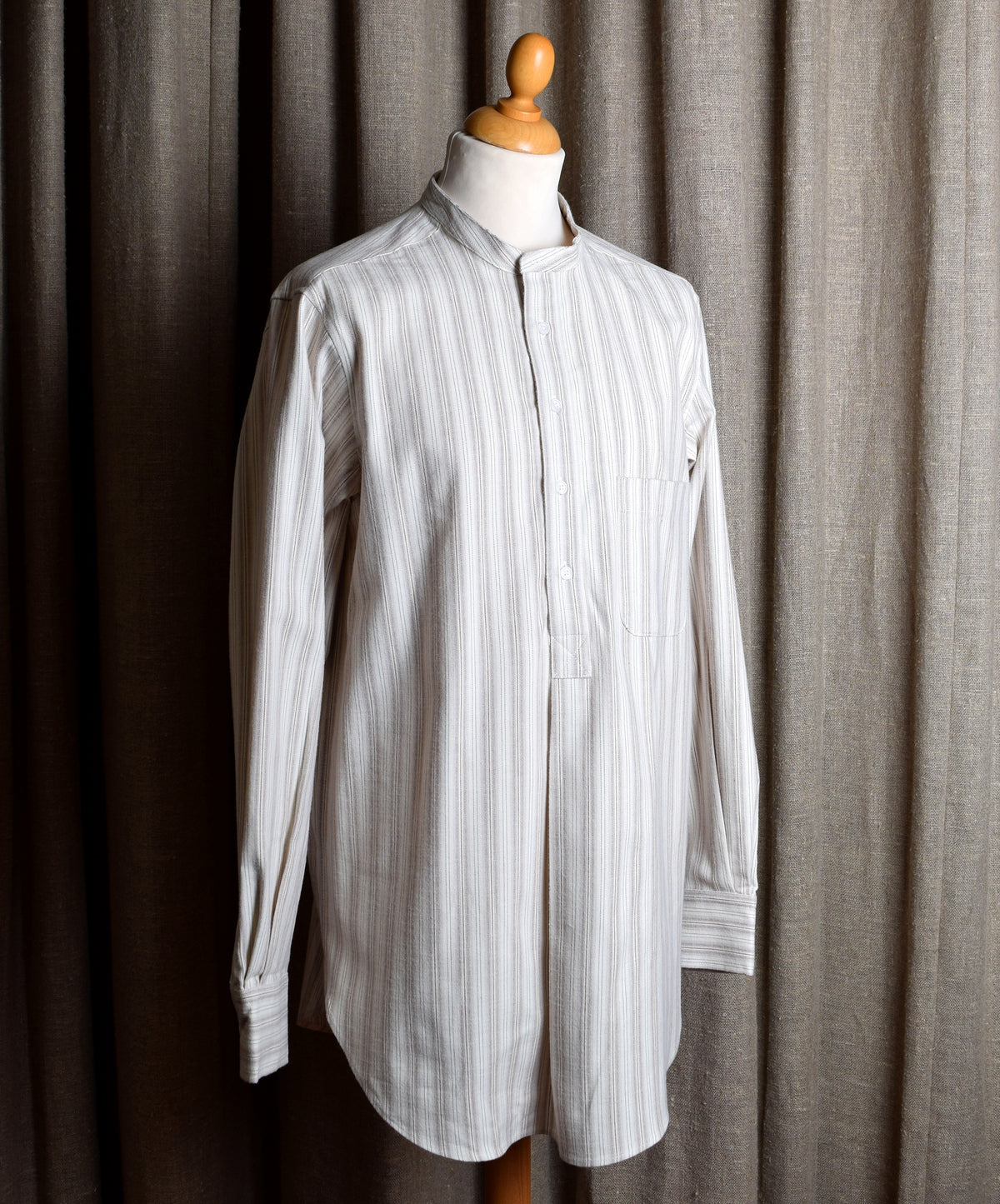 Beige Marl Stripe Grandad Shirt - Collarless (SH2122)