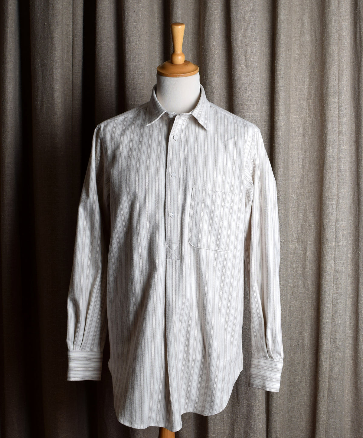Beige Marl Stripe Grandad Shirt - Collar Attached (SH2122)