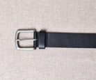 Oxford Leather Belts (BR808) - Black Flat with Silver Buckle