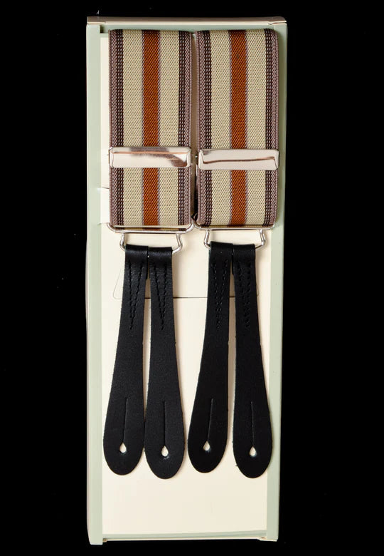 Working Men's Striped Button-On Braces (BR730) - Brown/Beige