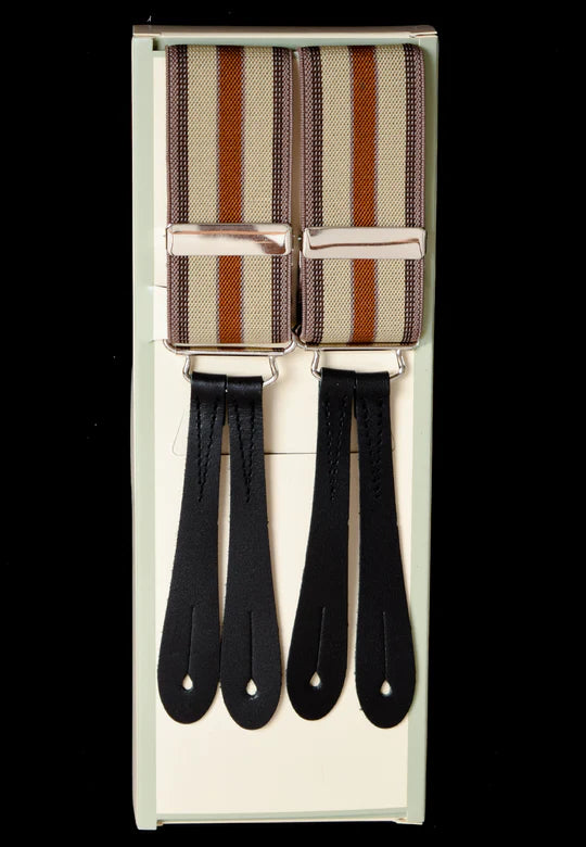 Working Men's Striped Button-On Braces (BR730) - Brown/Sand