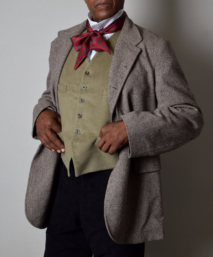 Coffee Herringbone Late Victorian Coat (JA1880-504) - Front 2