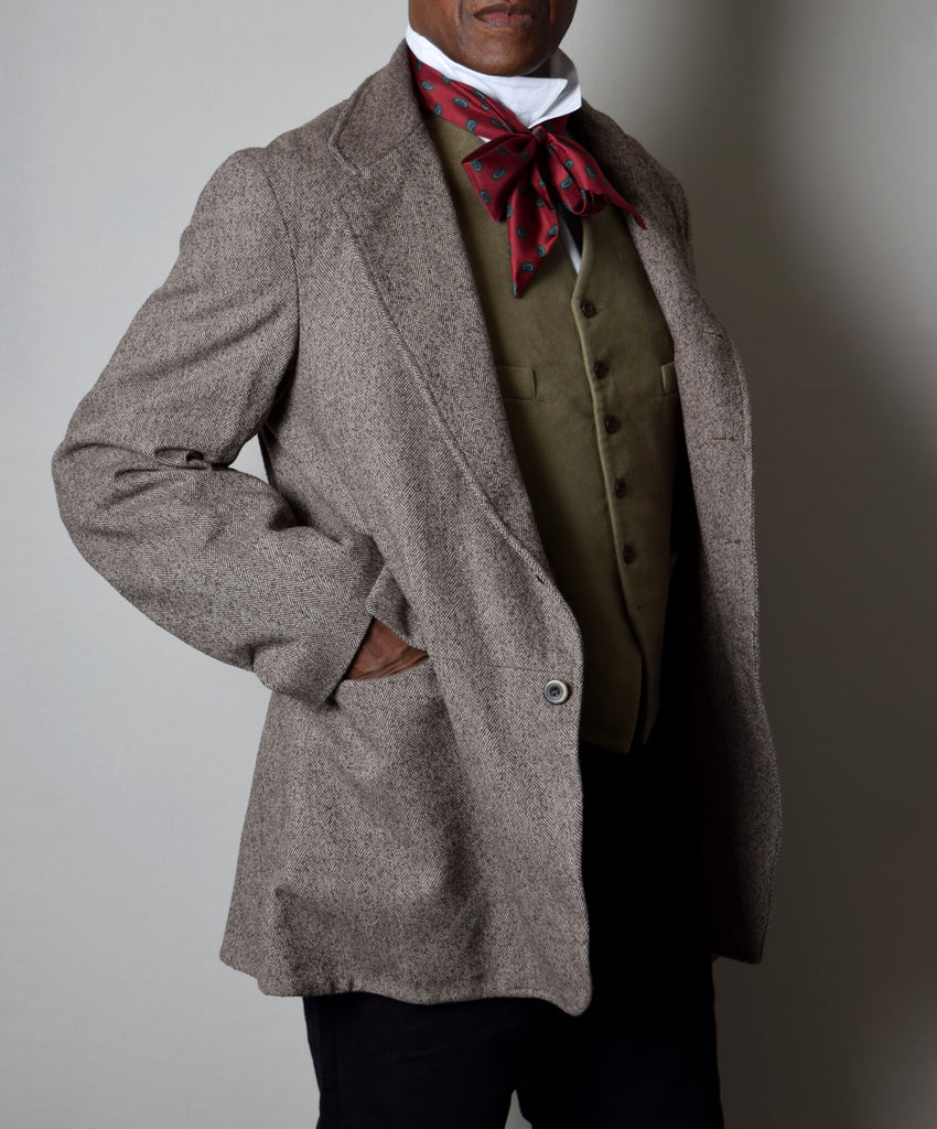 Coffee Herringbone Late Victorian Coat (JA1880-504) - Front 3