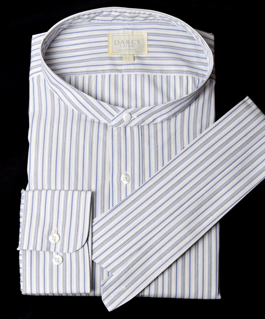 Replica Striped Fabric Neckband Tunic Shirt with Separate Collar (SH185) - Colour 79 - Blue Broken Stripe