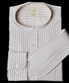 Replica Striped Fabric Neckband Tunic Shirt with Separate Collar (SH185) - Colour 78 - Wine/Ivory/Grey Stripe