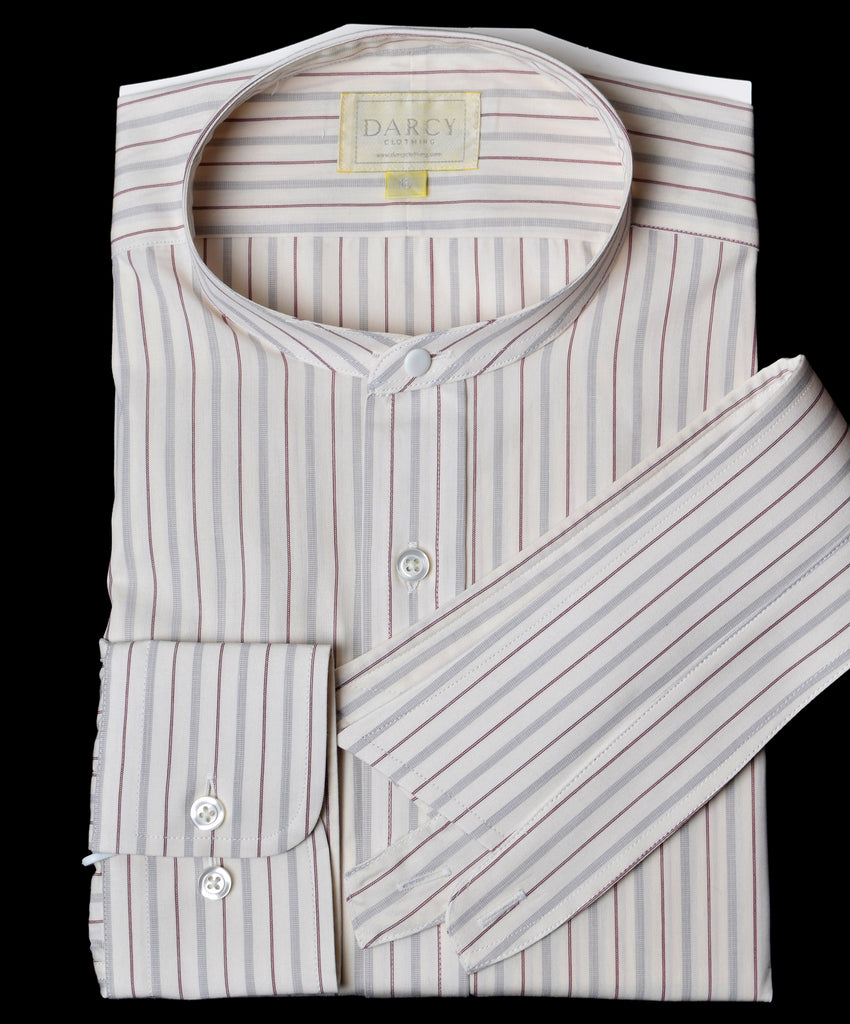 Replica Striped Fabric Neckband Tunic Shirt with Separate Collar (SH185) - Colour 78 - Wine/Ivory/Grey Stripe