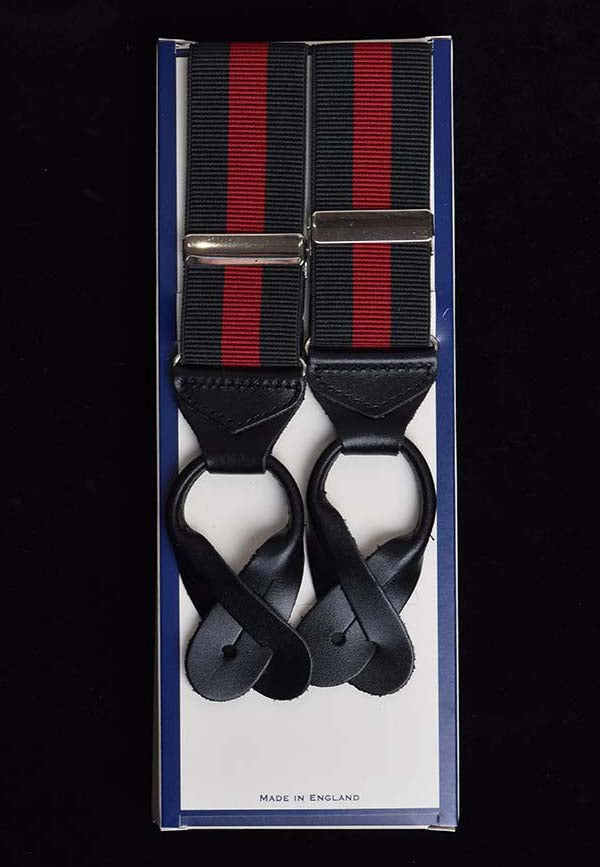 Striped Black Runner End Button-On Braces (BR716) - Green/Red