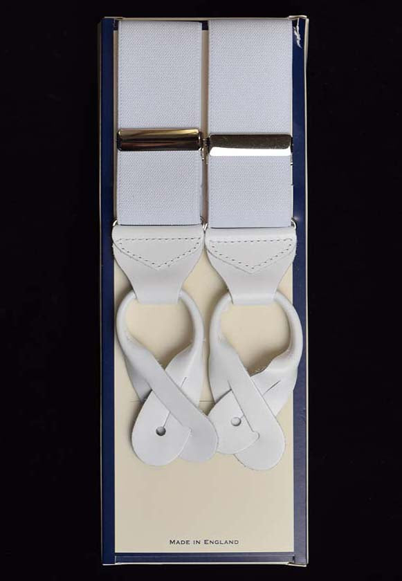 Plain Coloured Runner End Button-On Braces (BR715) - White