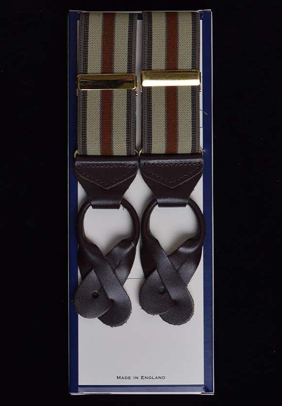Striped Tan Runner End Button-On Braces (BR717) - Brown/Beige