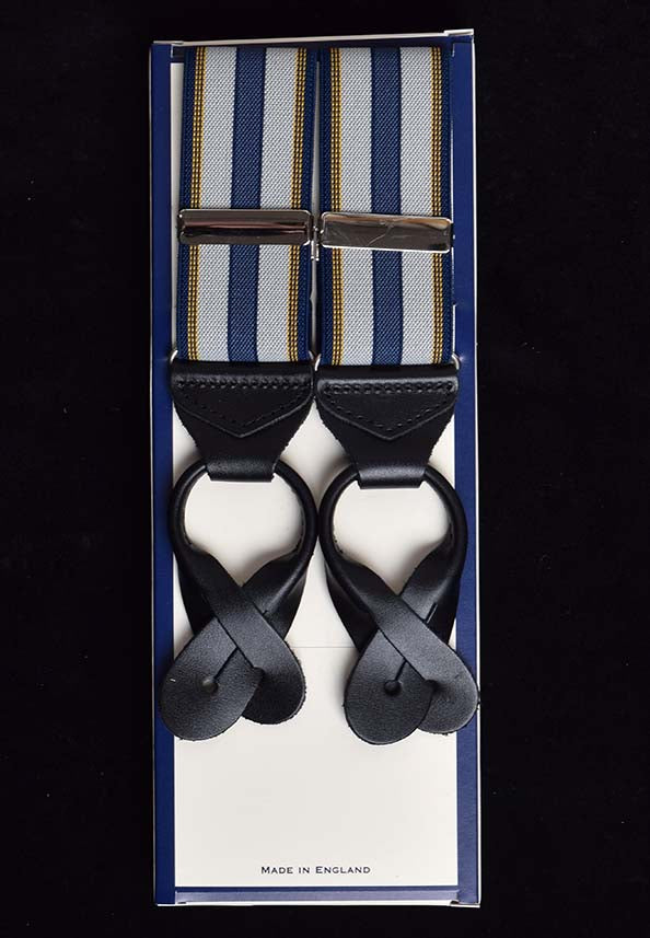 Striped Black Runner End Button-On Braces (BR716) - Lilac/Silver