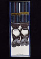 Striped Tan Runner End Button-On Braces (BR717) - Navy/Maroon