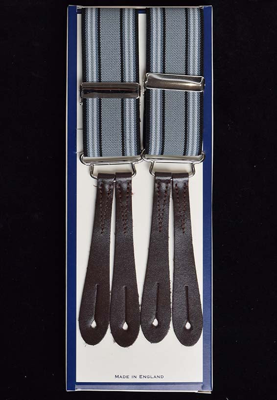 Working Men's Striped Button-On Braces (BR730) - Silver/Blue
