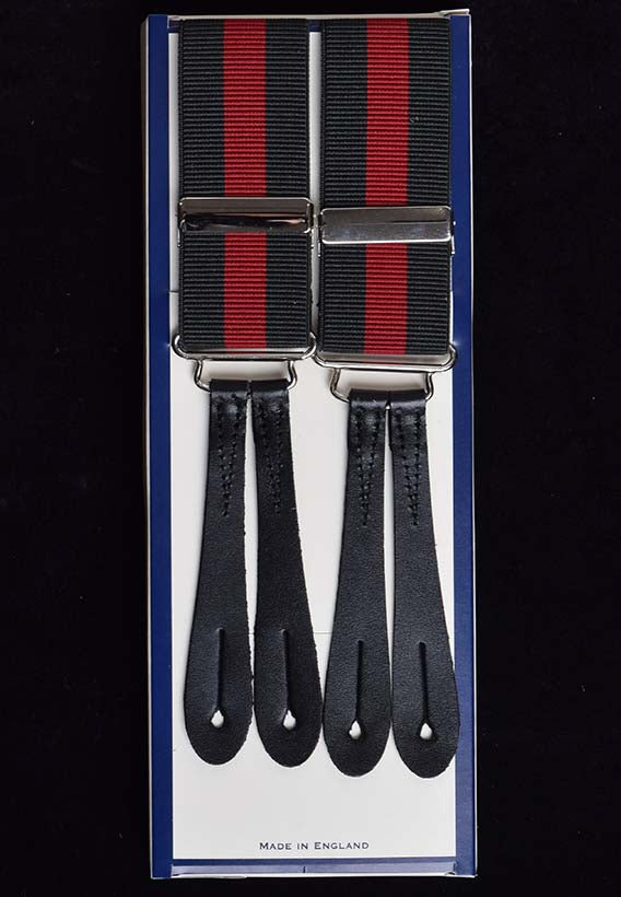 Working Men's Striped Button-On Braces (BR730) - Green/REd