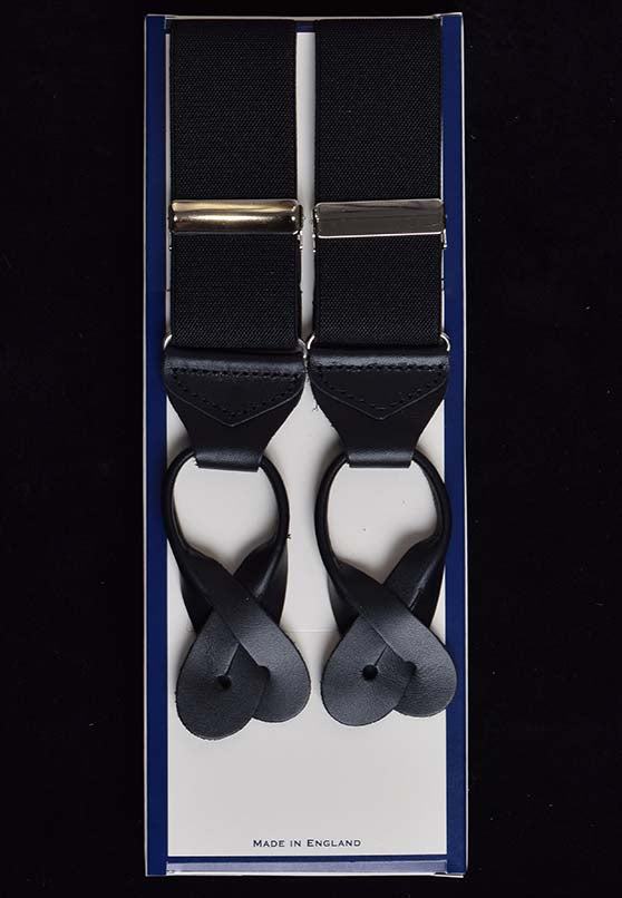 Plain Coloured Runner End Button-On Braces (BR715) - Black