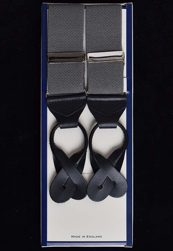 Plain Coloured Runner End Button-On Braces (BR715)  - Dark Grey