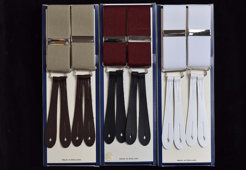 Plain Coloured Button-on Braces with Stamped Leather ends (BR700)