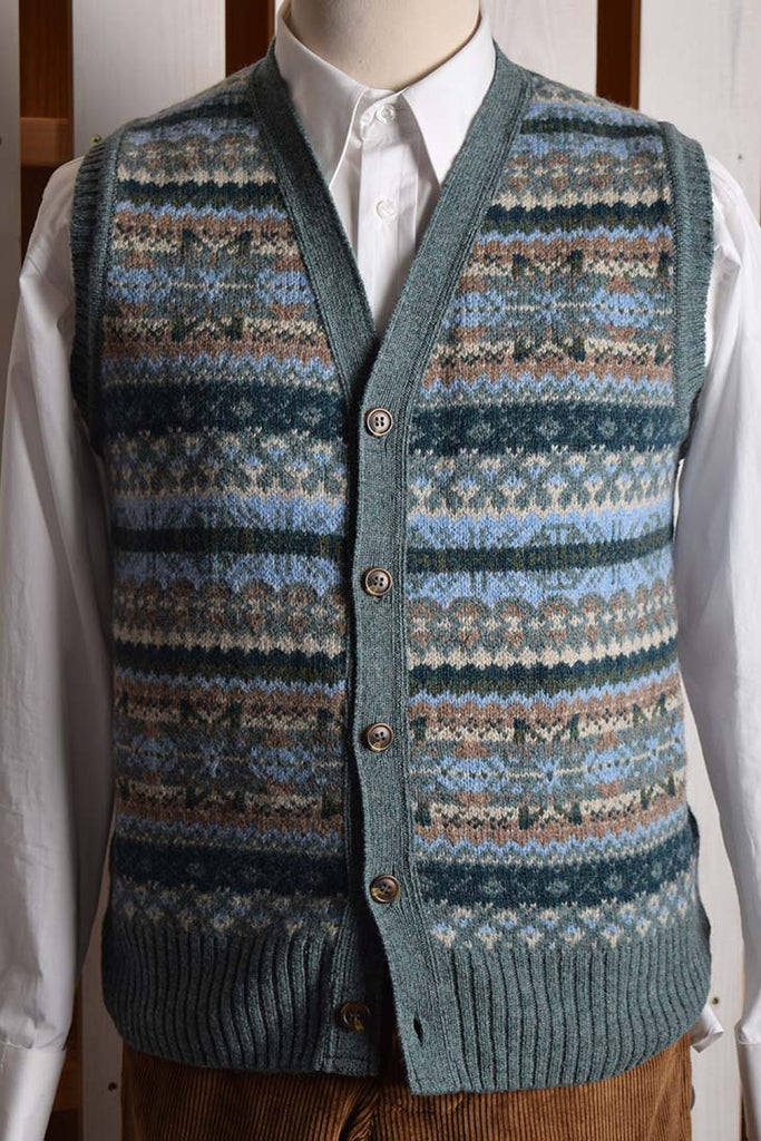 Button Through Fair Isle Waistcoat (KN150) - Graphite Green