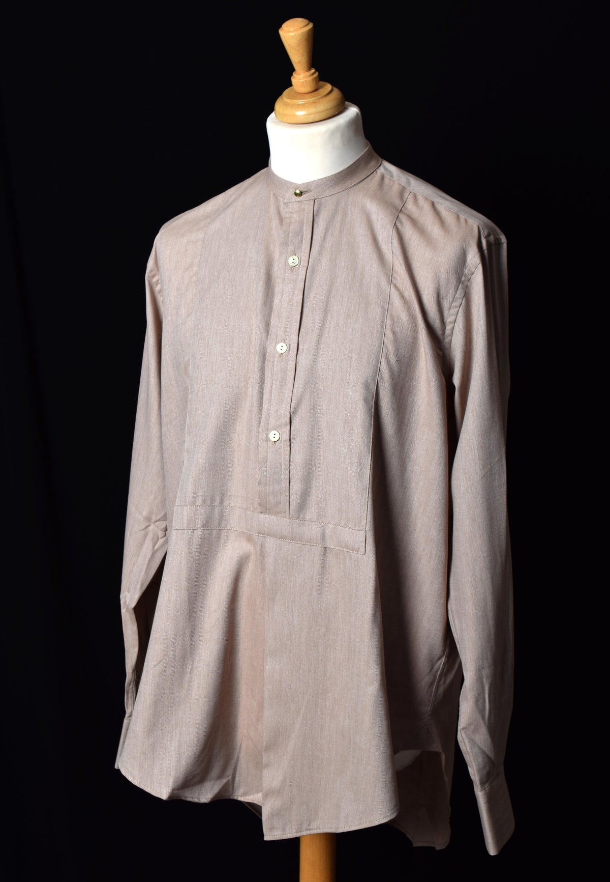 Bib Front Herringbone Neckband Shirt (SH160H) - Fawn