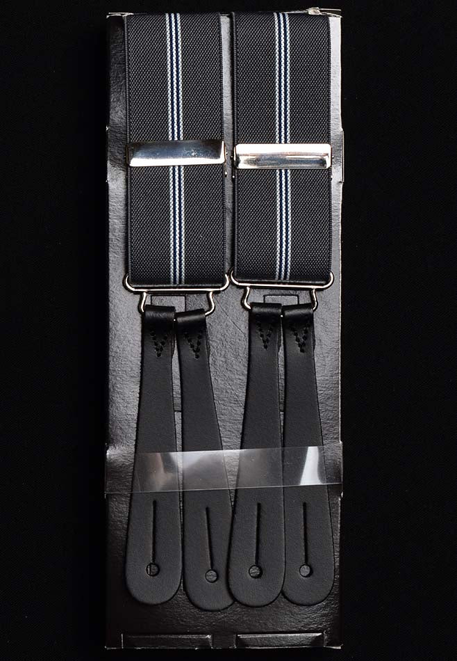 Grey/Navy Fine White Stripe