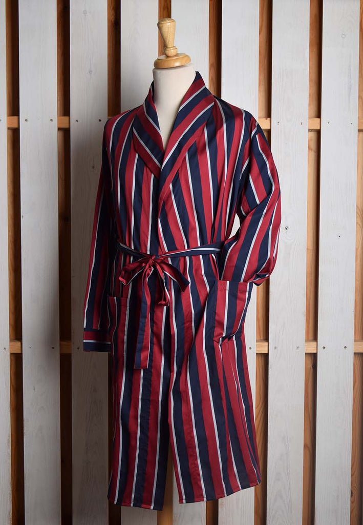 Traditional Cotton Striped Dressing Gown (NW435) - Red/Navy