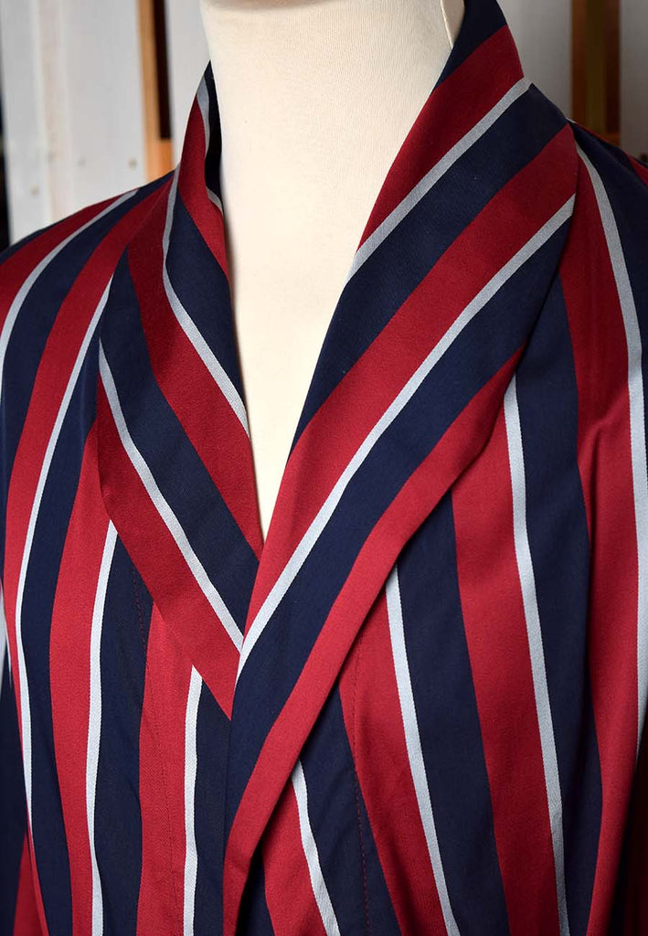 Traditional Cotton Striped Dressing Gown (NW435) - Red/Navy