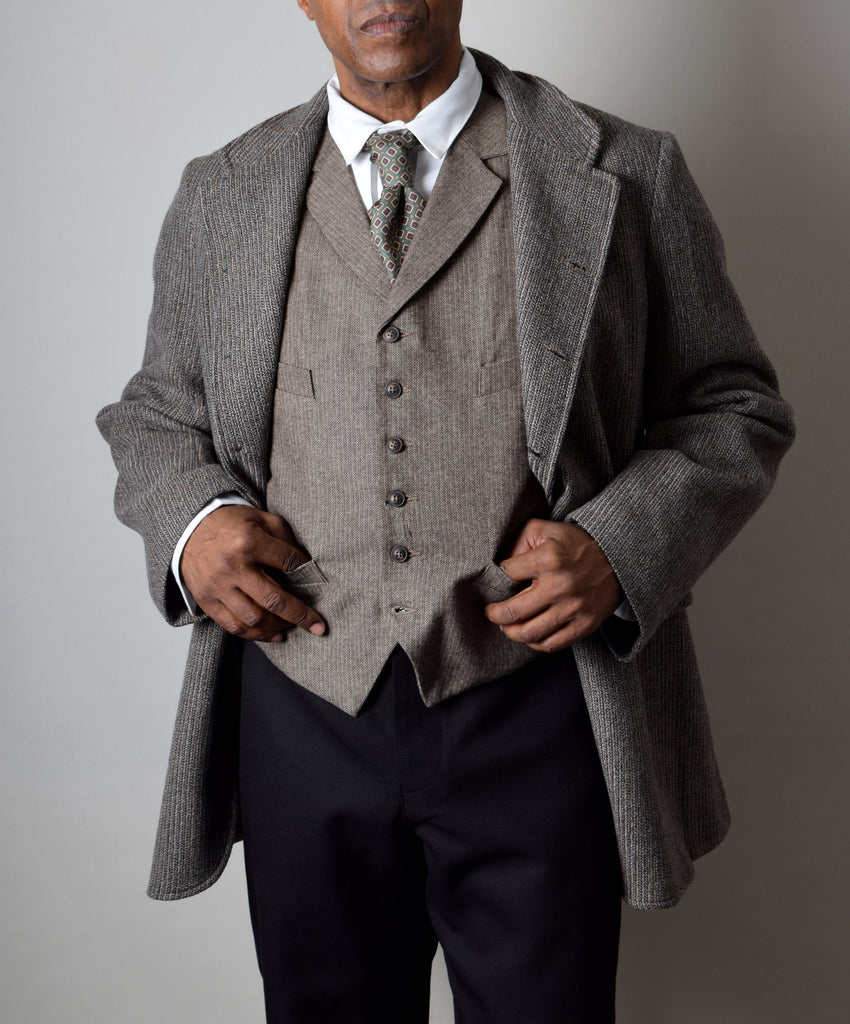 Grey Brown twist Wool Late Victorian Coat (JA1880-333) - Front
