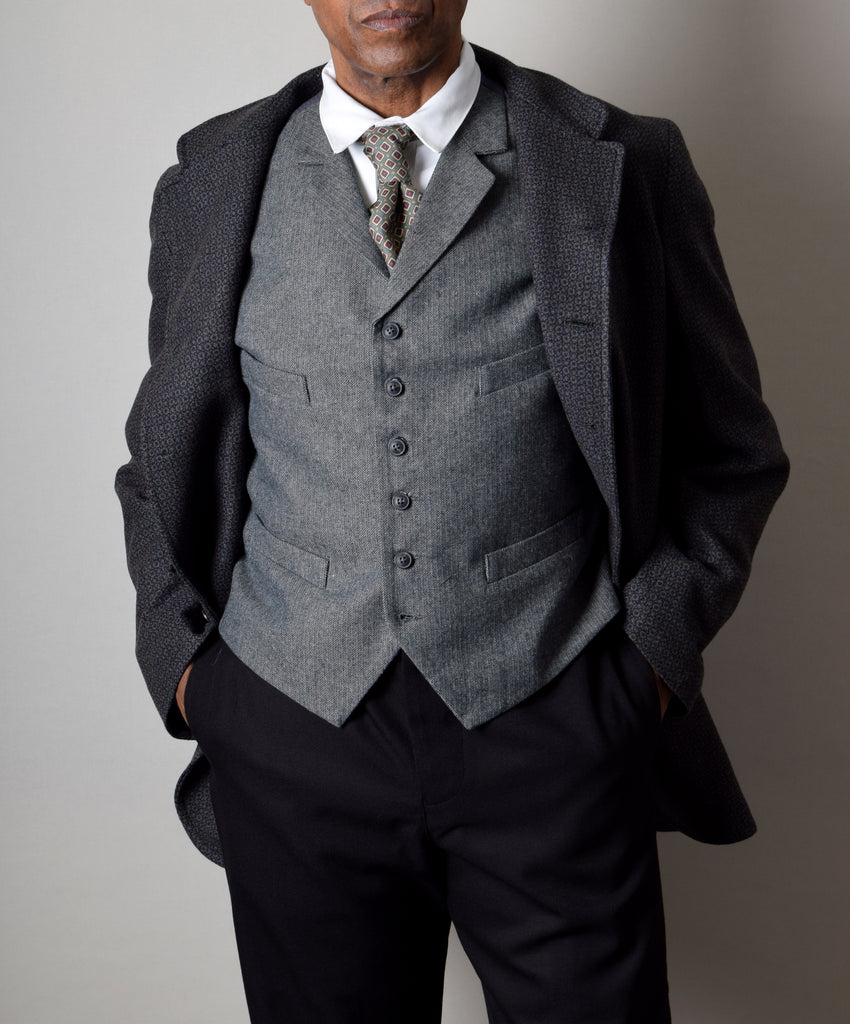 Black/Grey Fossil Late Victorian Coat (JA1880-502) - Front
