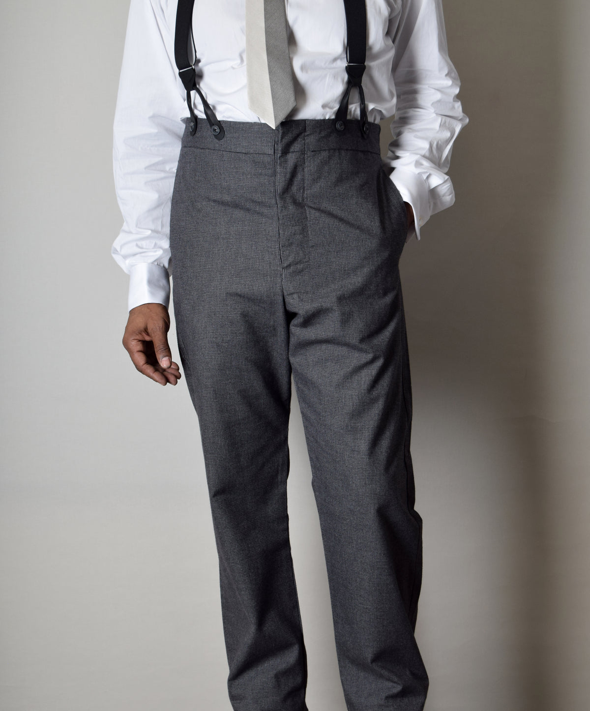 Charcoal Textured Weave Fishtail Back Trousers (TR360) - Front