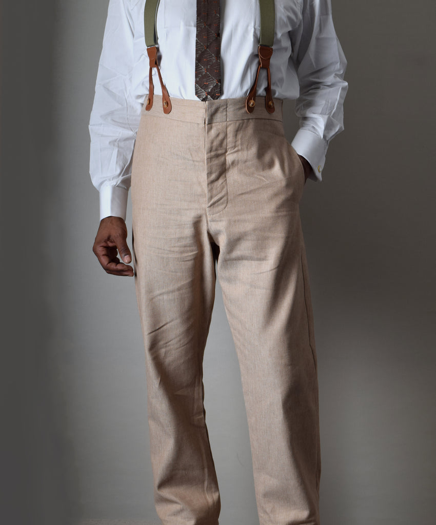 Cotton/Linen Biscuit Fishtail Back Trousers (TR450) - Front