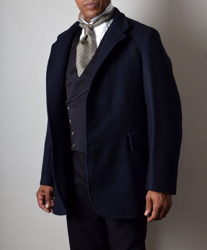 Blue Black Wool Melton Late Victorian Coat (JA1880-400) - Front