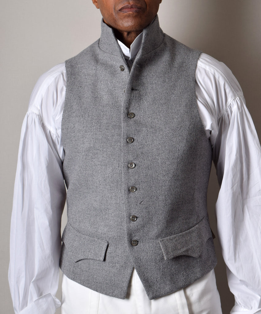 Informal C18th Waistcoat - 4 Colourways (WC221) - Grey Herringbone