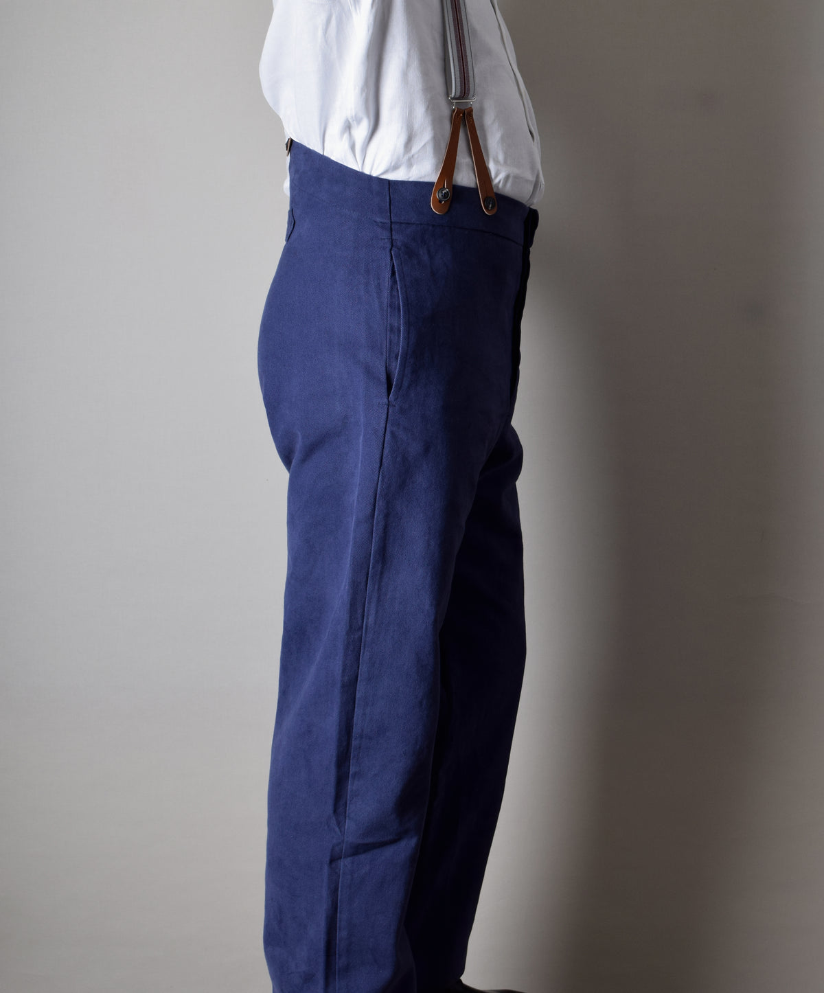 Washed Blue Cotton Drill Fishtail Back Work Trousers (TR100)