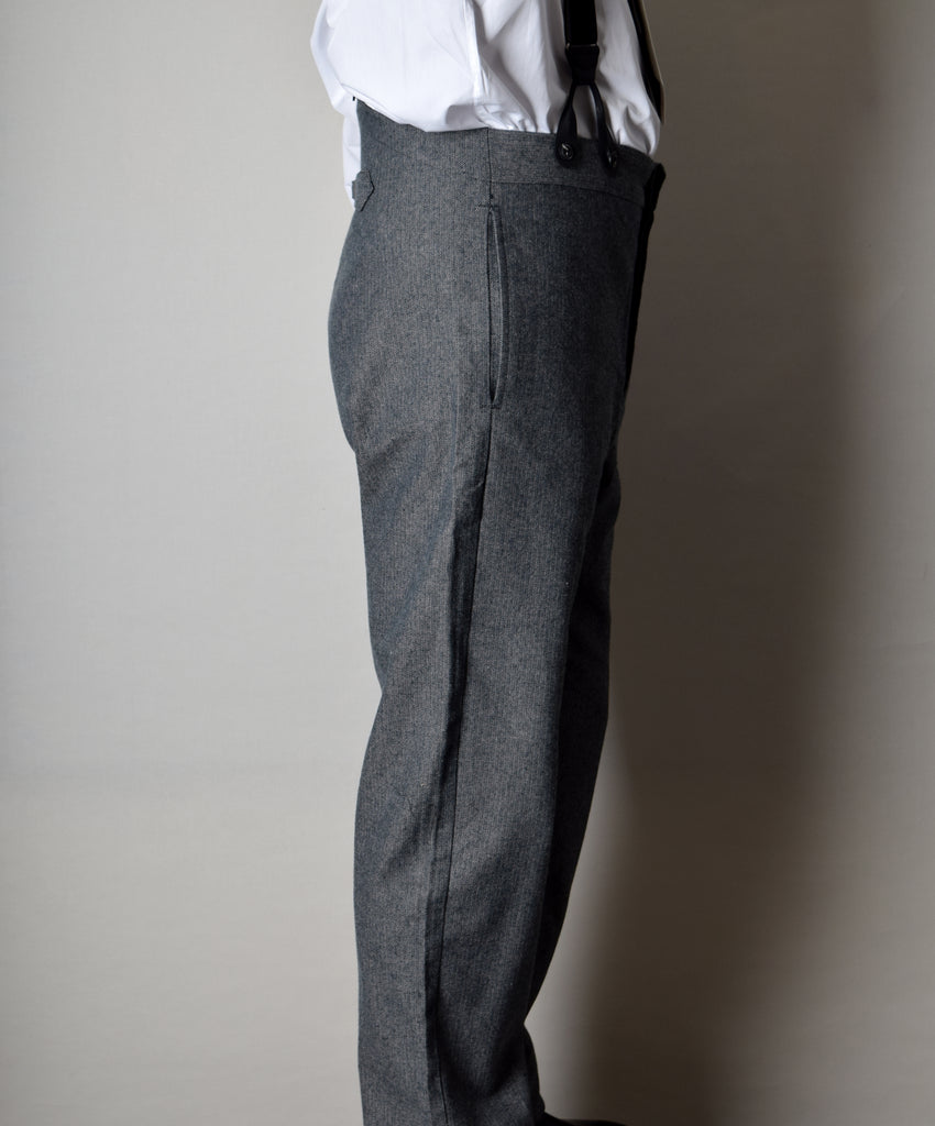 Grey Brushed Cotton Herringbone Fishtail Back Trousers (TR300) - Side