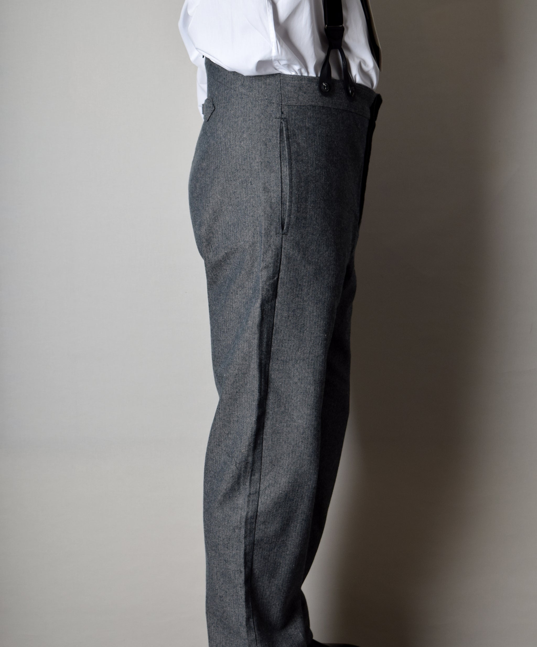 Grey Brushed Cotton Herringbone Fishtail Back Trousers (TR300