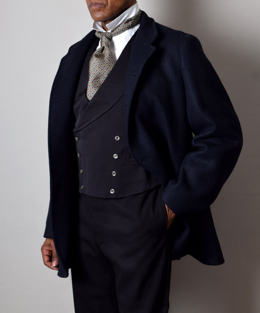 Blue Black Wool Melton Late Victorian Coat (JA1880-400) - Front